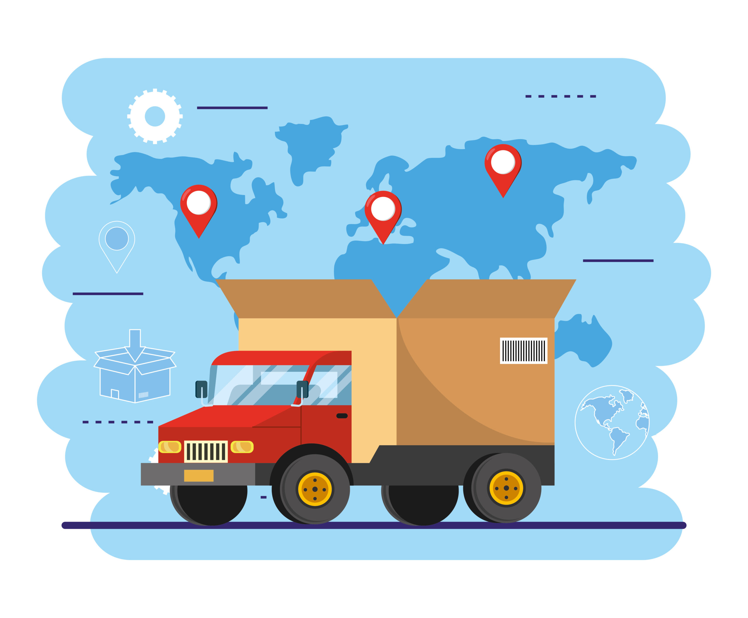 truck transportation with box package to delivery service vector illustration